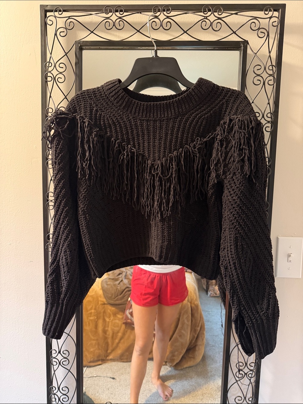No Boundaries Black Fringe Crewneck Sweater